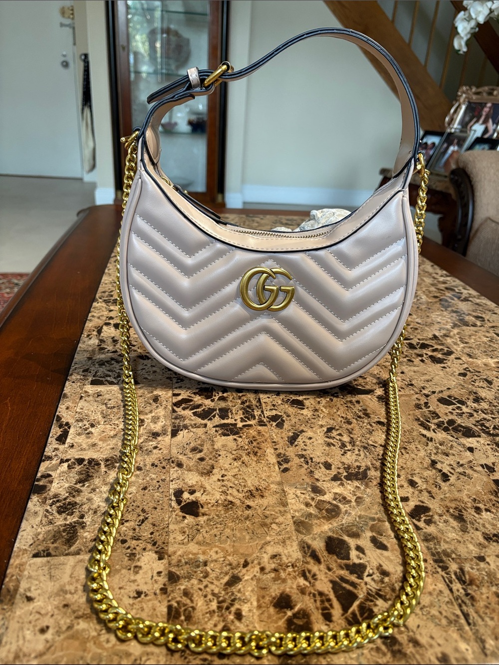 BRAND NEW!  Chevron GG Hobo Bag in Light Beige/tan.